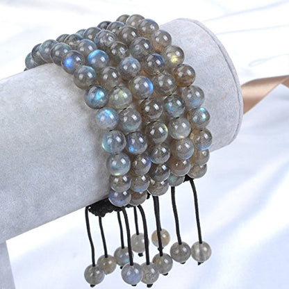 MASSIVE BEADS Natural Healing Power Gemstone Crystal Beads Unisex Adjustable Macrame Bracelets - color: Labradorite, size: 6mm