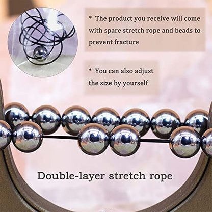 8mm Natural Gemstone Stretch Bracelet, Handmade Unisex Crystal Bracelets for Meditation, Yoga, Spiritual Healing & Positive Energy - color: Silver Hematite