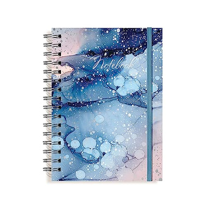 Designer Greetings, Designer Papers Flex Cover Journal with Elastic Band, Blue “Notebook” Watercolor Marble with Silver Dotted Print - 320 Pages (6” x 8.25”) - Perfect for Work, School, Creative - style: Blue Watercolor Marble