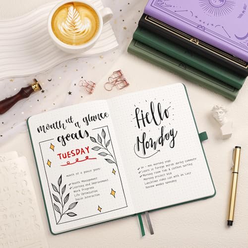 Dotted Journal for Women Men, 192 Pages A5 Notebook Journal, Hardcover Notebook with 100Gsm Thick Pages, Leather Note Book for Writing, Travel, Business, Office, Prayer 5.7 x 8.3, Dark Green - color: Dark Green, style: Dotted