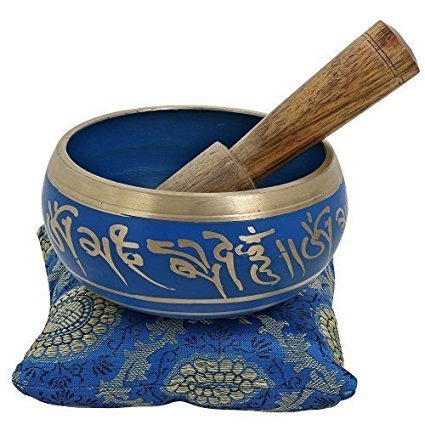 Relaxing Yoga Meditation Buddhist Tibetan Singing Bowl Set Blue With Mallet | Cushion | Pillow - color: blue