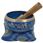 Relaxing Yoga Meditation Buddhist Tibetan Singing Bowl Set Blue With Mallet | Cushion | Pillow - color: blue