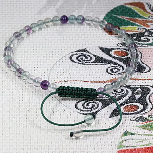 Keleny Natural Gemtones 4mm Round Beads Crystal Adjustable Braided Macrame Tassels Bracelets Unisex - color: Green AA Grade Clear Fluorite