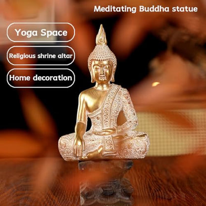Golden Resin Buddha Statue7.87 Inch Serene Spiritual Art Piece, for Office Altar Collection to Enhance Focus & Mindfulness