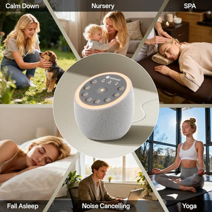 Hotmoon Sound Machine for Sleep, Cocoon 2 White Noise Sound Machine with 40 Relaxing Sounds, Dual-Speaker & Timer, 8 Night Light, Pink Brown Green Noise for Sleeping Adults, Office Privacy, Plug-in - size: Light Gray