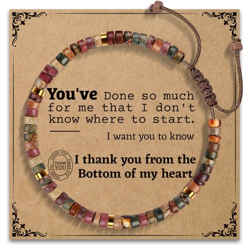Thank You Gifts for Women: Teacher Appreciation Office Gifts for Coworkers Employee Boss Lady Manager Colleague Natural Stone Bracelet - color: RED-HEART