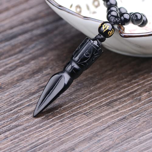 Black Obsidian Necklace Protection Pendant with Extended Bead Chain Healing Crystal Stone Amulet Necklace for Men Women - color: Vajra Peg