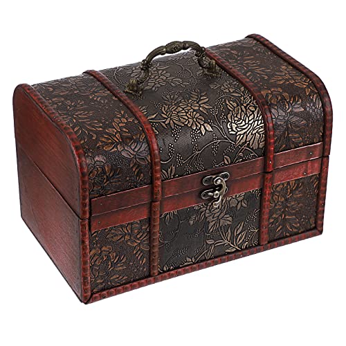 ELLDOO Vintage Treasure Chest, Pirate Keepsakes Box for Kids Gifts, Wooden Storage Box for Decorative Jewelry Pearl Trinkets, Large - size: Large