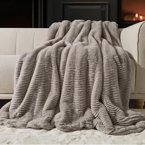EVERGRACEHOME Ultra Soft Faux Fur Throw Blanket for Couch, Luxury Sculpted Texture Faux Rabbit Fur Blanket for Bed, Fluffy Thick Plush Warm Fuzzy Throw, 920GSM (Taupe, 50''x60'') - color: Taupe, size: 50''x60''