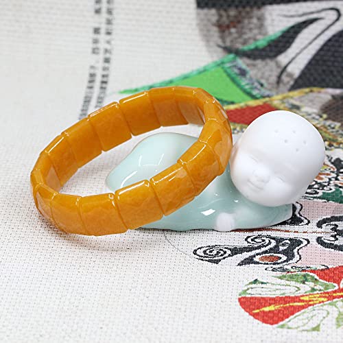 Keleny Gemstones Semi Precious 15mm Square Grain Faceted Beaded Stretch Bangle 7.5 Inch Unisex - color: Dark Yellow Jade