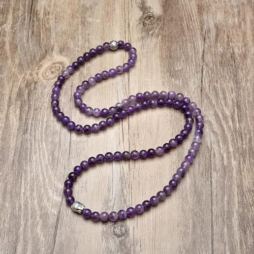 Buddha Charm Meditation Jewelry of 108 Mala Prayer Beads Bracelet or Necklace - style: Amethyst