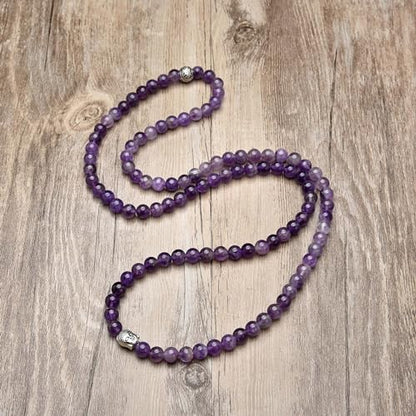 Buddha Charm Meditation Jewelry of 108 Mala Prayer Beads Bracelet or Necklace - style: Amethyst