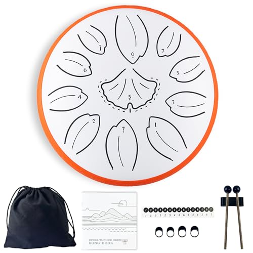 TUOKING Rain Drum for Outside Steel Tongue Drum 6 Inch 11 Notes C Key Handpan Drum for Adults and Beginners Sound Healing Musical Instrument for Meditation, Yoga, Music Lovers(White) - color: White, size: 6 Inch 11 Notes