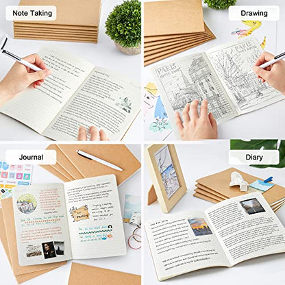 feela 60 Pack Kraft Notebooks Bulk, Lined Travel Journals Note Pad Notebooks for Men Women Girls Students, Making Plans Writing Memos Office School Supplies, A5, 60 Pages, 8.3” X 5.5” - style: Lined-60 Pack