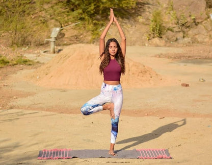 Jaipur art & Rugs Cotton Yoga Mat - Eco-Friendly Hand-Woven Rug - Non Slip & Thick (24”x72”x5mm) for Everyday Fitness at Home - Comfortable Extra-Long - color: Pink Dark Blue