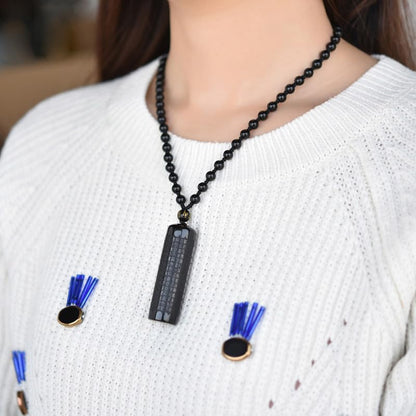 1Pcs Black Obsidian Buddha Pendant Prajna Paramita Sutra Buddha Necklace Pendant Beads Chain