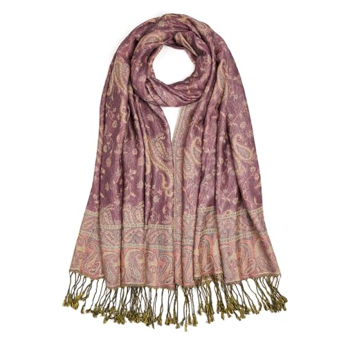 QIUTIMIY Paisley Pashmina Shawl Wrap Women Reversible Vintage Jacquard Pashmina Rave Scarf with Fringe for Evening, Wedding - color: Flower1-p Pink