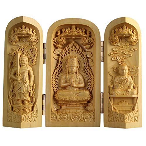 Ulalaza Boxwood Buddha Statue Solid Wood Carvings Carved Locker Box Sculpture Decoration - color: Style-6