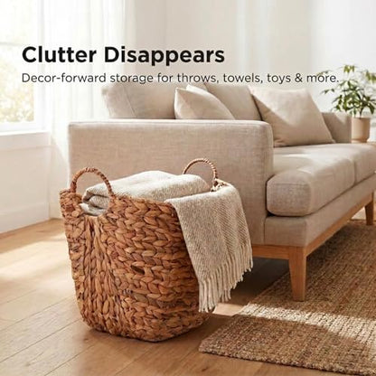 Household Essentials ML-4002 Tall Water Hyacinth Wicker Basket with Handles | Natural, Brown, Natural - color: Natural Hyacinth