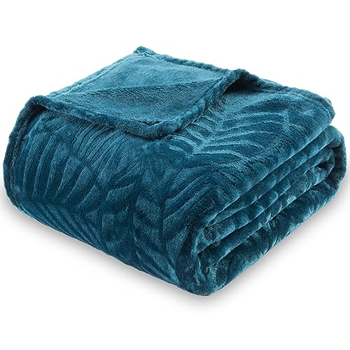 Super Soft Flannel Fleece Throw Blanket, Lightweight Cozy Warm Leaves Textured Plush Blanket for Bed Couch Sofa, 50 x 60 Inches, Blue Coral - color: Blue Coral, size: 50x60 IN