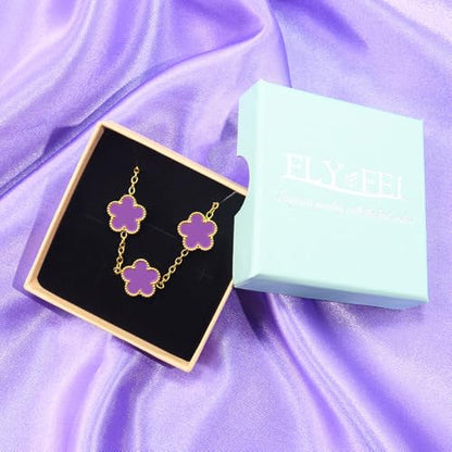 FLY FEI 18K Gold-Plated Four Leaf Clover Bracelet for Women,Adjustable lucky Bracelet Set Jewelry Gift-Hypoallergenic Charm for Birthdays, Wellness & Daily Wear - color: style01-Purple