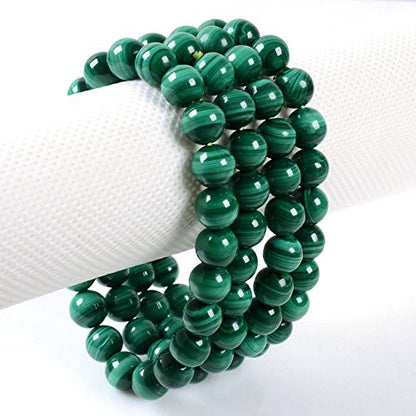Justinstones Gem Semi Precious Gemstone 8mm Round Beads Stretch Bracelet 7 Inch Unisex - color: Malachite