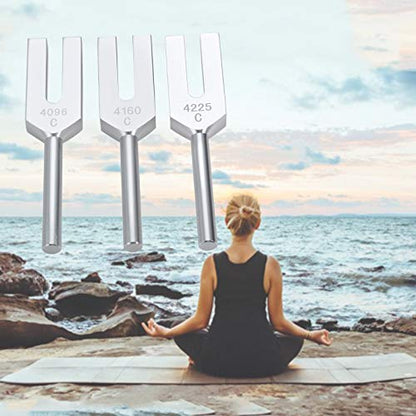 Angel Tuning Forks Set - 4096 Hz, 4160 Hz, 4225 Hz for Healing & Sound Musical Instrument, with Silicone hammer & Soft Storage Bag - color: Silver