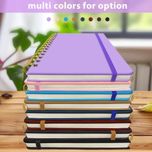 Lined Spiral Journal for Women, 160 Pages, Girls Notebook for Writing, A5 Travel Kid Diary with Pen Holder & Pen, Purple Hardcover, 5.7"x 8.27"