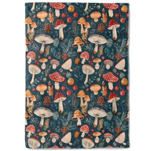 Colorful Mushroom Fleece Blanket - 40x50in Retro Fern Forest Nature Throw Blankets,Soft Cozy Lightweight, Ideal for Living Room Home Rustic Decor and Kids Women Girls Spring Gifts - color: Mushroom 03, size: 40x50 Inch