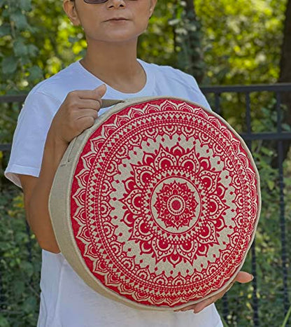 Tibetan Meditation Cushion Traditional Pillow, Comfortable Floor Pillow Beautiful Mandala Cover, Large Floor Sitting Cushion Includes A Carrying Bag