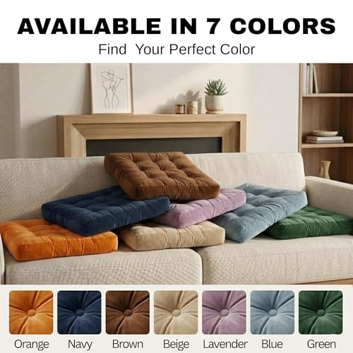 Meditation Cushion Set of 2, Floor Cushions for Adults, Velvet Floor Pillows for Sitting, Tufted Seat Cushions for Yoga, Living Room, Bedroom & Reading Nook, Machine Washable, 22 x 22 Inch, Lavender