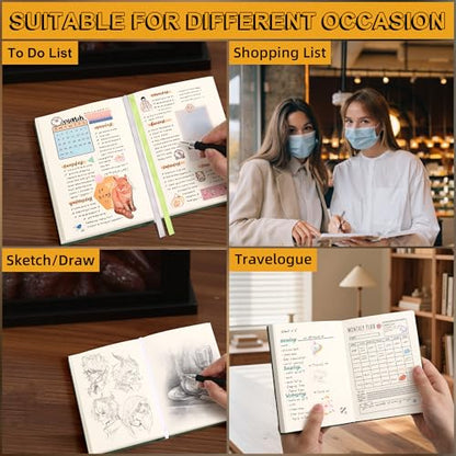 Thick Blank Journal Notebook 400 Pages 3.9 × 5.5 No Lines Soft Leather Pocket Blank Notebook for Women Drawing Book Memo Writing Sketch Diary Notebook Upgrade Page (dark green)