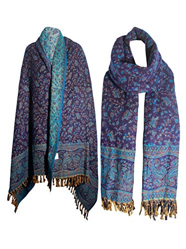 BLUE FLORAL BLANKET SCARF LUXURY PREMIUM QUALITY HANDMADE FASHION SCAR MADE OF YAK WOOL Shawl Blanket stole unisex Travel Wrap Meditation Soft gift for her