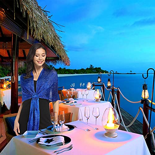 vimate Sparkling Metallic Shawls and Wraps for Evening Party/Wedding/Formal Dresses (With Free Buckle) - color: M#. Blue (With Blue Buckle)