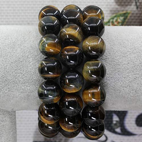 Keleny Natural Gem Semi Precious Gemstones 14mm Round Beads Crystal Stretch Bracelets 7 Inch Unisex - color: Golden Blue Tigers Eye Quartzite