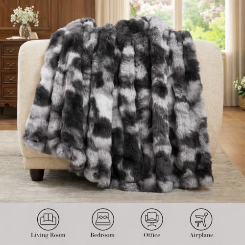 Amélie Home Faux Fur Throw Blanket, Ultra Soft Fuzzy Plush Bubble Blanket for Couch, Bed & Living Room, 60"x80", Tie-dye Black - color: Tie-dye Black, size: 60" x 80"