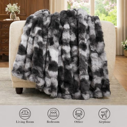 Amélie Home Faux Fur Throw Blanket, Ultra Soft Fuzzy Plush Bubble Blanket for Couch, Bed & Living Room, 60"x80", Tie-dye Black - color: Tie-dye Black, size: 60" x 80"