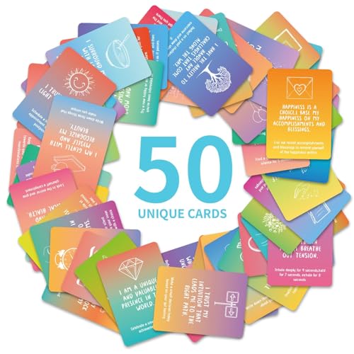 Mindfulness Cards, 50-Piece Cards, Paper Motivational Card with Gradient Design for Self-Reflection, Personal Growth, Team Motivation, Teens, Adults