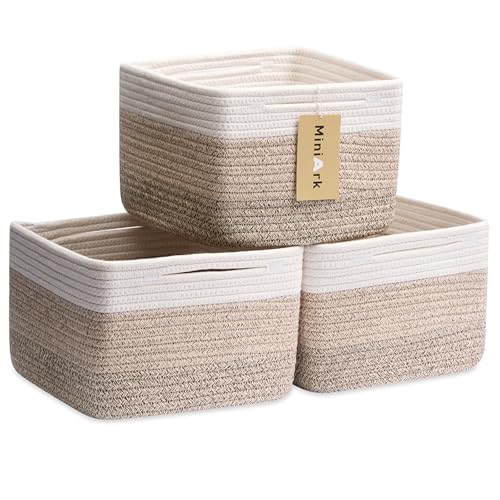 MiniArk Small Organizing Baskets for Cubes Shelf, 9.7x9.7x7.1 Inch Rope Woven Storage Bins for Nursery Shelves Storage, Cute Toy Basket, Square 3 Packs Gradient Brown - color: Gradient Brown, size: Square-9L (▢9.7"×9.7"×H7.1")