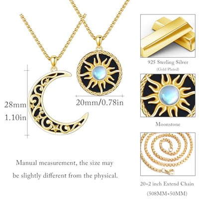 Yin Yang Necklaces for Women Men 925 Sterling Silver Pendant Necklace Yin Yang Jewelry for Women Men Couples - style: Sun Moon #11