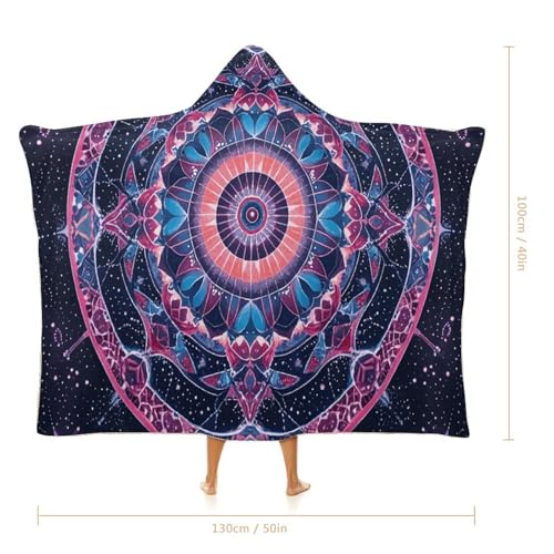 Wearable Blanket for Adults Galaxy Mandala Hooded Blanket Throw Blanket Soft Hooded Cloak Shawl Wrap 50x40 Inch