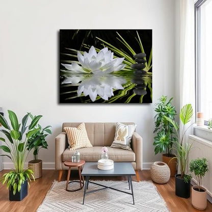 Zen Art White Lotus and Zen Stones in Water Poster Wall Art for Living Room Bedroom Wall Art Printin Wall Decor Gifts (8x12inch-No Framed)