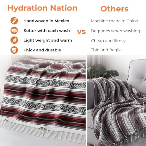 Mexican Blanket (Authentic Handmade Falsa) - Durable, Lightweight Baja Indian Blanket for Yoga, Beach, Camping, Picnic, Car/Truck, Outdoor Mexican Throw, Baja Saddle Blanket, 70"x50", Cherry - color: Cherry