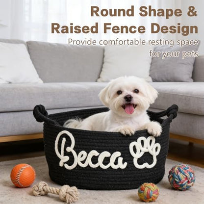 Personalized Dog Cat Toy Basket with Embroidery Name, Customized Puppy & Kitten Toy Storage Bins, Cute Handmade Cotton Rope Organizer for Snacks, Pet Supplies, Easter Birthday Gifts Basket for Pets