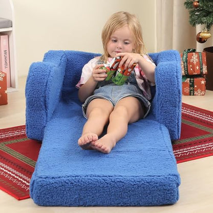 MOMCAYWEX Kids Sofa, 2-in-1 Flip-Out Foam Couch with Soft Sherpa Cover, Cozy Play Lounge Chair, Sky Blue - color: Sky Blue, size: Medium