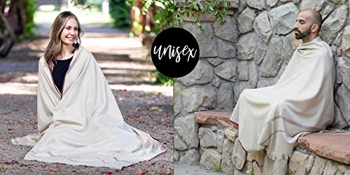 Versatile Premium Wool Blend Meditation Shawl - Large Unisex Prayer Wrap, Oversized Scarf & Yoga Blanket - color: Light Brown