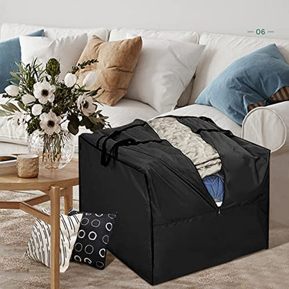 Outdoor Cushion Storage Bag, 420D Waterproof Square Patio Cushion Storage Bag 32 x 32 x 24 Inch with Zipper and Handles, All Weather Protective Cover for Outdoor Furniture Pillows, Black