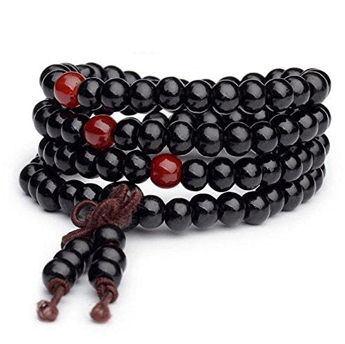 Bead Bracelets for Men and Women Unisex Mala Bracelet Beaded Tibetan Prayer Buddha Bead for Meditation - color: Black