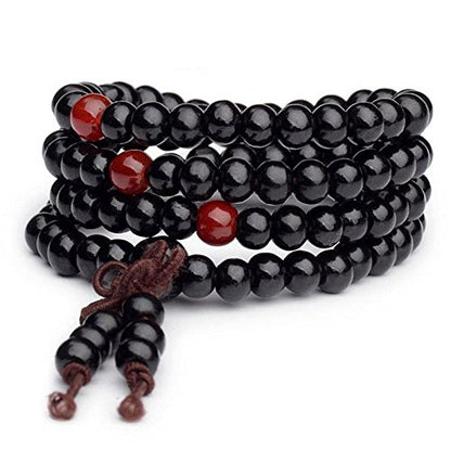 Bead Bracelets for Men and Women Unisex Mala Bracelet Beaded Tibetan Prayer Buddha Bead for Meditation - color: Black