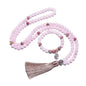 108 Mala Prayer Beads Necklace 8mm Natural Stones Meditation Yoga Jewelry Sets 108 Hand Made Japa Mala Beaded Long Tassel Necklace with Tassel Pendant for Men and Women - color: Rose quartz